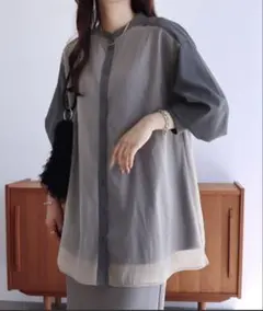 【美品】reca オーガンジーレイヤードブラウス　チャコールグレーのサムネイル