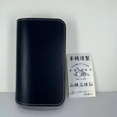 革蛸　台形ミドルウォレット 二つ折り財布　ネイビー/ホワイトステッチ　正規品のサムネイル