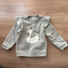 裏起毛白鳥刺繍付きグレー95cmトレーナー