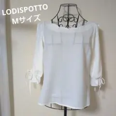 LODISPOTTO 7分袖 ホワイト ブラウス パール装飾付き