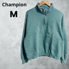 Champion ハーフジップスウェット 青タグ ターコイズカラー フェード M