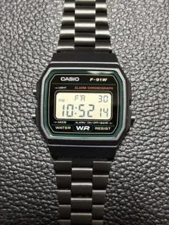 黒　ゴールド　CASIO F-91W 艶消しブラックステンレスベルト　チプカシ