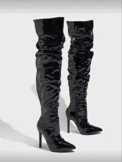 ブラックパテントレザー ロングブーツ