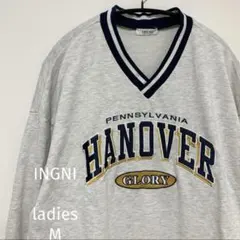 【完売商品】 イング レディース ラインカレッジロゴ ネイビー 長袖 大きめ M