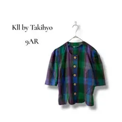 KII by Takihyo ノーカラー　半袖シャツ　チェック　金ボタン　Mのサムネイル