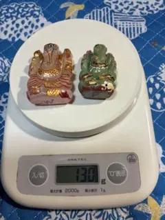 ローズクォーツとアベンチュリンのガネーシャ置物 2点セット