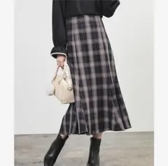 ハニーズ ネイビー チェック ロング マーメイド スカート フレア 紺色リボン