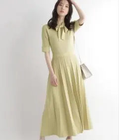 Andemiu ボウタイニットワンピース半袖