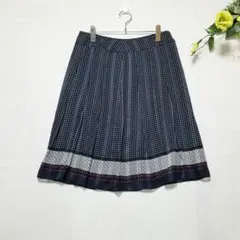 アリスバーリー(13号L) ネイビー× ドット柄 プリーツスカート 大きいサイズ