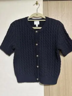 H＆M ケーブルニット 半袖 ネイビーのサムネイル