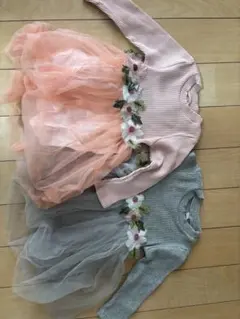 リブニットチュールワンピース2点セット　双子用