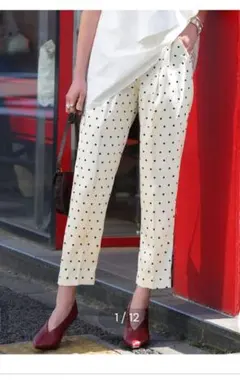 エルフランク サテンドットプリントセンタープレステーパードパンツ