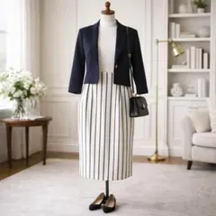 【美品】モディファイ ストライプ柄スカート ゴムウエスト サイズ42