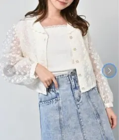 ems excite 花 レース ブラウス サイズF ベージュ