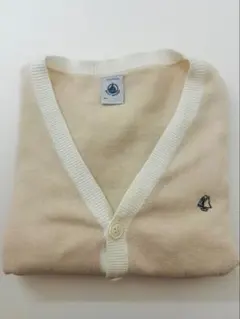 値下げ　プチバトー　コットン　カーディガン　ベージュ✖️ホワイト　6ans