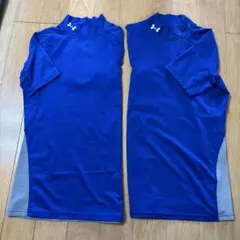 UNDER ARMOUR 青 ハイネック 半袖 アンダーシャツ YLG２枚セット