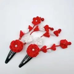 つまみ細工ヘアピン 赤 2個セット