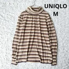 ユニクロ UNIQLO タートルネック カットソー長袖 ボーダー 薄手 М