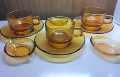 アデリアレトロ ADELEX アンバーガラス 琥珀色ティーカップ3個セット