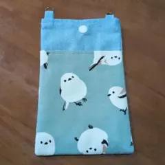 シマエナガ柄 スマホポーチ ポシェット　ハンドメイド