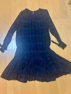 ZARA BASIC チェック柄長袖ワンピース ネイビー