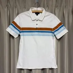 美中古/00's BANANA REPUBLIC ポロシャツ ボーダー柄(L)白のサムネイル