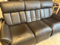 ダークブラウン レザーソファ 3人掛け