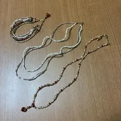 【超美品】ビーズハンドメイド　ネックレス　ブレスレット　3点セット　高級感セレブ