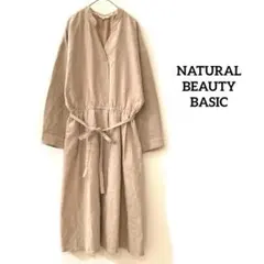 NATURAL BEAUTY BASIC Vネックスエードワンピース　ベージュM
