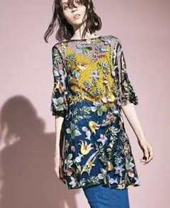 GRACECONTINENTALボタニカル刺繍チュールワンピース