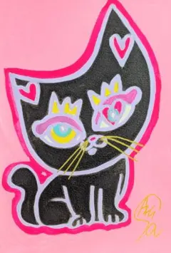 【ハートいっぱいシリーズ】A5　額無し　絵画　イラスト　猫絵　猫　アート 保護猫さん おめかし】A5 額無し 絵画 イラスト 猫の絵 猫 猫絵 アート