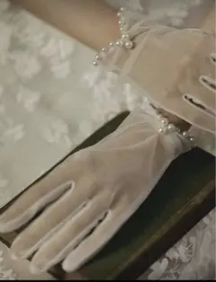 ブライダルグローブ パールホワイト　レース　ショート