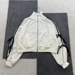 アプレジュール【F】白×黒 袖リボン付 トラックジャケット ジャージ ストレッチ