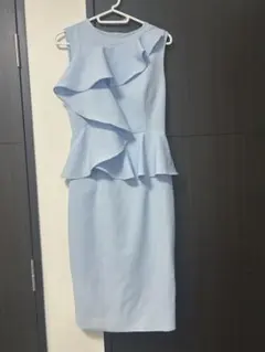 ライトブルー フリル ペプラムドレス