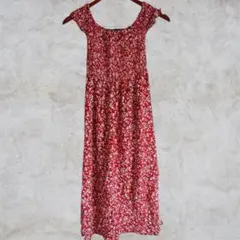 ラークアンドグレー【M】花柄 ロングワンピース スクエアネック パフスリーブ