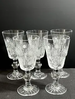 ボヘミアンガラスのカットガラス装飾グラス5個セット ボヘミアンガラスのカットガラス装飾グラス5個セット ボヘミアガラス