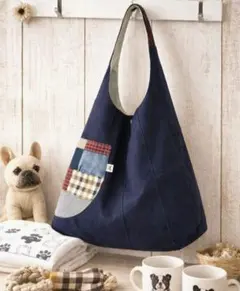 フレブル　パッチワークバッグ　わんころりんバルーンバッグ　犬タグ　マチあり