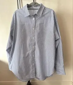 美品 GU ジーユー ゆったり 長袖 ストライプ シャツ 白×青 L