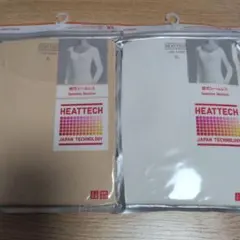 ユニクロ　ヒートテック　UネックT（八分袖）襟元シームレス　ホワイト　ベージュ