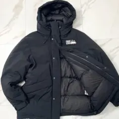 【美品】ファーストダウン ダウンジャケット ダブルファスナー フード 刺繍ロゴ