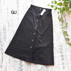 【新品タグ付き】GU ブラック ロングスカート コーデュロイ L コットン混