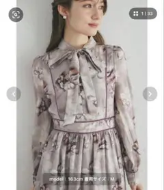 【ZOZO限定】ヴィンテージフラワーベロアパイピングボウタイワンピース