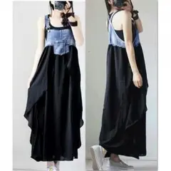 【新品、未使用】大きい デニム風 ワンピース サロペット ゆったり