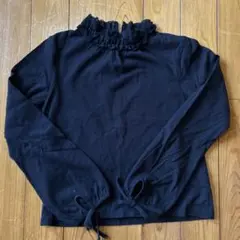 【美品】フリル付き黒長袖カットソーLLサイズ★オシャレ·可愛い