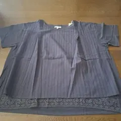 studio CLIP カラスミストライプ裾レースプルオーバー