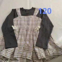 中古　petit main チェック柄長袖カットソー 120