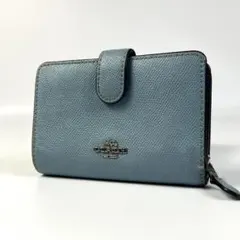 COACH コーチ 二つ折り財布 ミディアムウォレット ブルー 水色 ミニ財布