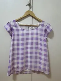 ROPEホワイトパープルチェックシフォントップス 38Mサイズ