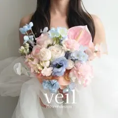 ウェディングブーケ　造花　結婚式　前撮りブーケ　胡蝶蘭　ピンク　水色　オレンジ