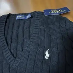 Polo Ralph Lauren 黒 Vネック ケーブルニット M